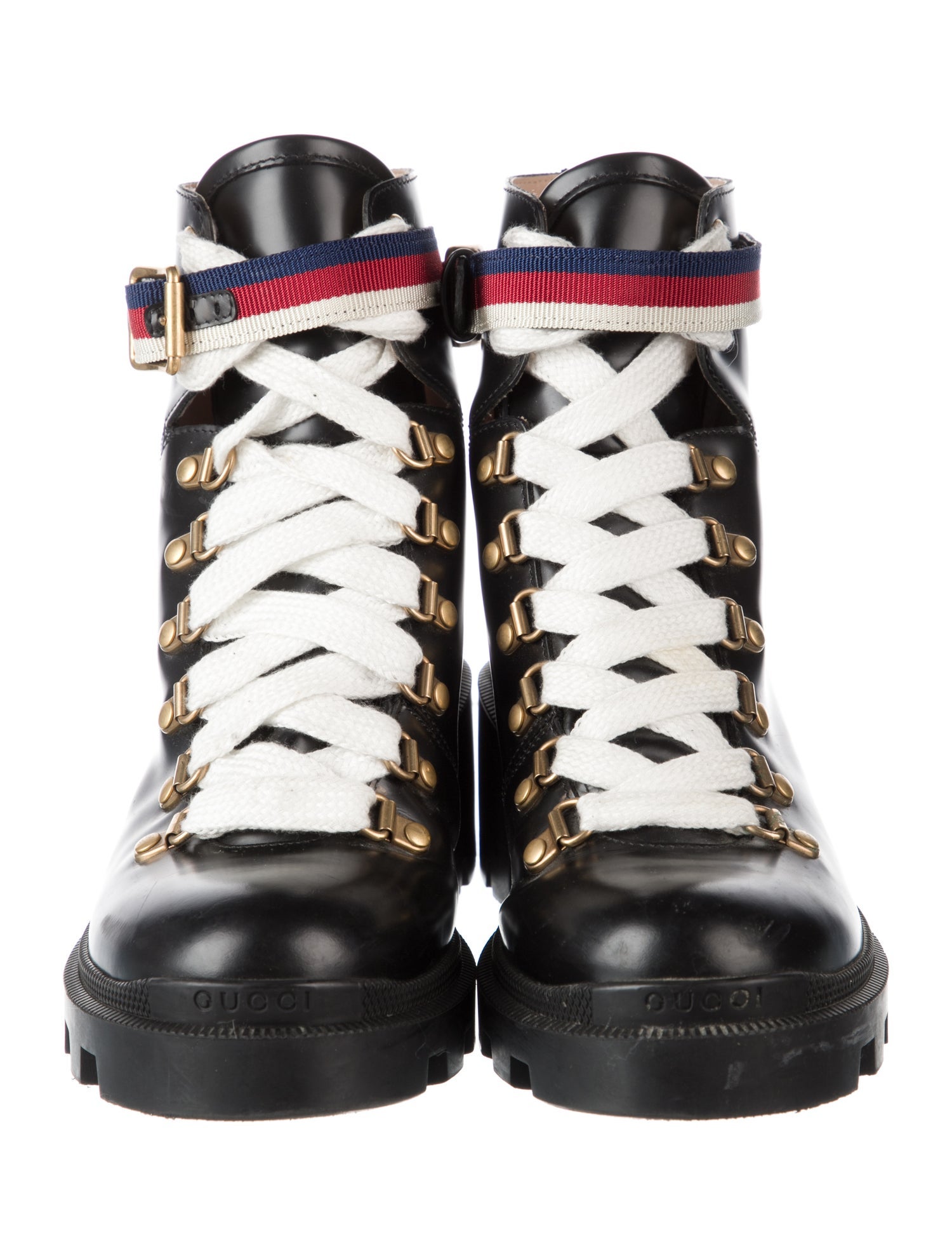 Gucci Sylvie Web Accent Leather Combat Boots